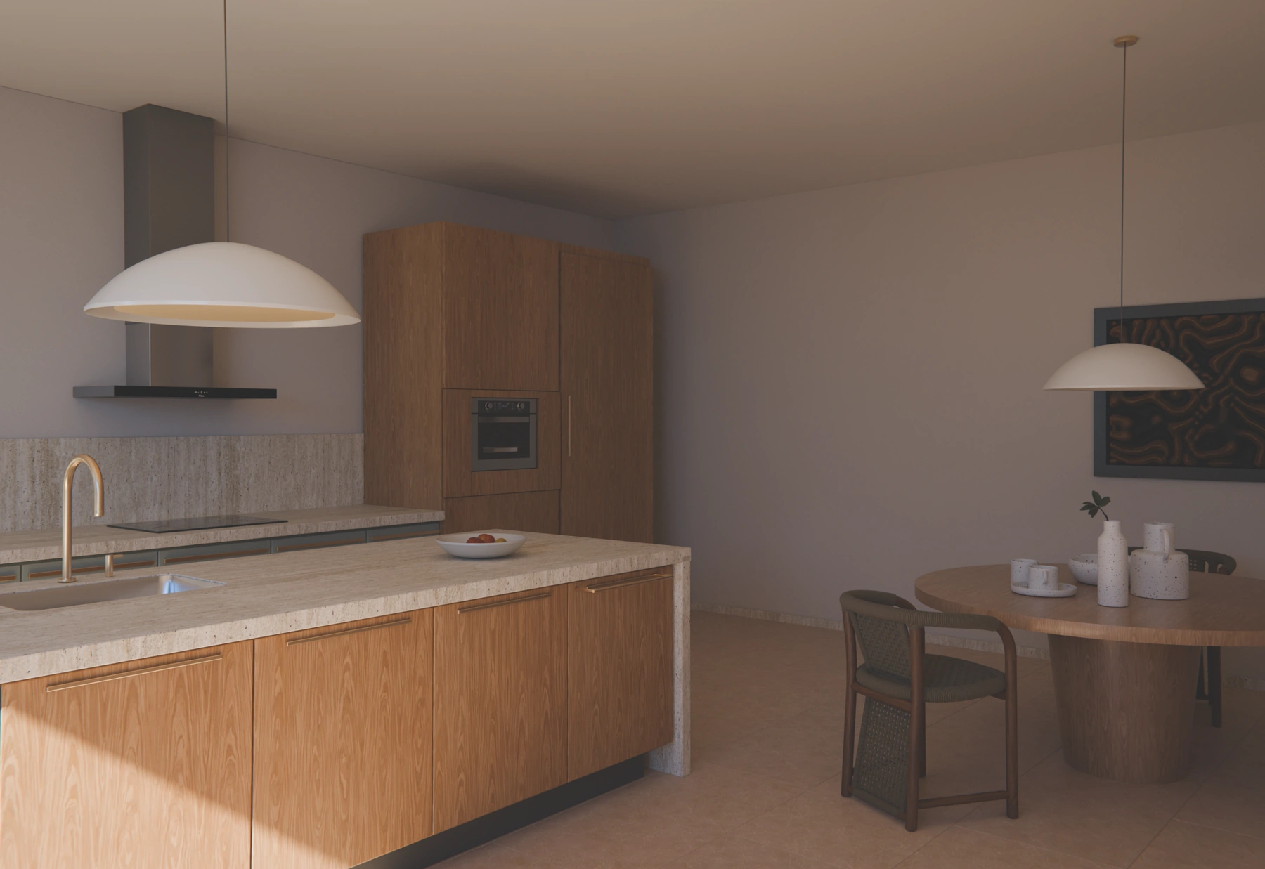 Casa Calma, render 3D: comedor.
